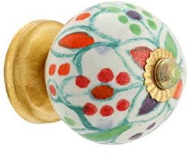 Rasiya Art Drawer Knobs - Countryside Boho Ceramic Dresser Pull Handle Kitchen Cabinets Cupboard Wardrobe Knob Farmhouse Decor Furniture Hardware - Multicolor Morroccan - Pack of 4