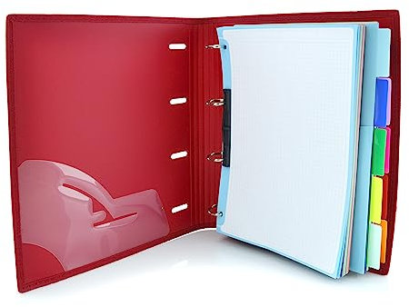 Carpeta & Block A4 Colorline - REF. 43211RJ- 4 Anillas -100 hojas - 10 Separadores - 80 Indicadores - 8 Colores (Rojo)