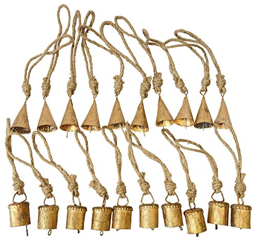 20 Stück Weihnachten Deko Hängende Glocken - Vintage Kuhglocken zum Basteln, Weihnachtsschmuck, Rustikale Bauernhaus-Dekor, Jingle Bells für Zuhause, Antike Metallglocken mit Seil für Tür, Wand,