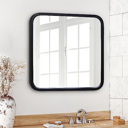 Americanflat Miroir Carré Mural Noir 61 cm Coins Arrondis - Décoration Murale pour Chambre et Salon - Miroir Encadré avec Crochet Intégré