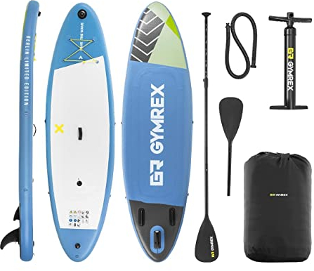 Gymrex GR-SPB402DC Stand Up Paddleboard aufblasbar 105 kg hellblau Doppelkammer 305 x 79 x 15 cm SUP-Board