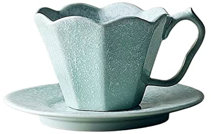 Coffee Mug Creative Flower Shaped Cup Handmade Mug Office Coffee Cup 260ML Ceramic Cup with Plate Mug