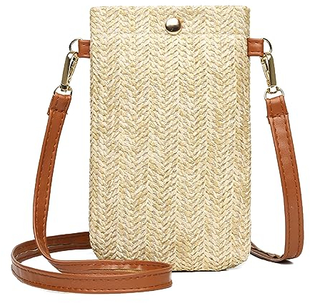 WKRTDY Bolso Bandolera Pequeña de Paja para Mujer - Bolsa de Mano Tejida de Verano con Diseño de Armadura - Ideal para Móvil y Hombro - Práctico y Elegante Cruzado