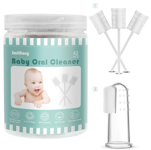 42 cepillos de dientes para bebés con gasa absorbente, limpiador de lengua, limpiador oral para 0-36 meses