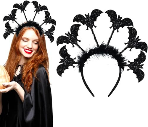 Fledermaus Haarreif, Halloween Haarreif, Vampir Haarreifen, Fledermaus Haarband mit Plüsch & Glitzereffekt für Prank Monster Grusel Horror Halloween Karneval Fasching Kostüm Accessoire (B)
