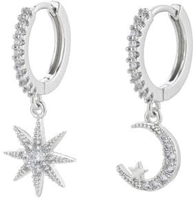 TOFBS Ohrringe Gold Creolen mit Stern und Mond Design 925 Silber Swarovski Ohrringe für Frauen Festival Schmuck