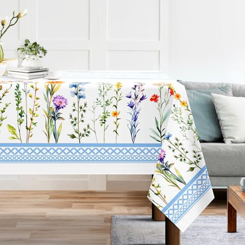Arquiel Tischdecke Rechteckige Florale, Tischtuch Blumen Wasserabweisend StrapazierfäHiges Aquarell, Abwischbar Tischdeck FüR Abendessen, KüChe, Hochzeit, Drinnen, FrüHling/Sommer(152 x 213 cm)