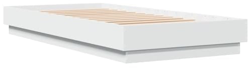 vidaXL Bettgestell, Bett mit LED, Bettrahmen mit Lattenrost für Schlafzimmer, Einzelbett Schlafzimmerbett, Weiß 100x200cm Holzwerkstoff