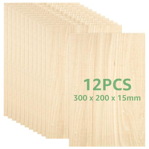 WOPPLXY 12 Stück Sperrholzplatte Laserfähig, 300 x 200 x 1,5 mm Linde Holzplatte, Holzplatten zum Basteln, Leimholzplatte für Malerei, Laserbearbeitung, Bastelarbeiten, DIY Modell