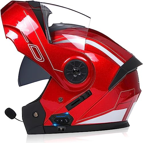 ZHTBATE Adultos Modular Bluetooth Integrado Casco Moto Cascos Integrales,ECE Homologado Casco Abatible con Doble Visera Doble Lente Sistema De Ventilación Forro Extraíble para Mujeres Y Hombres