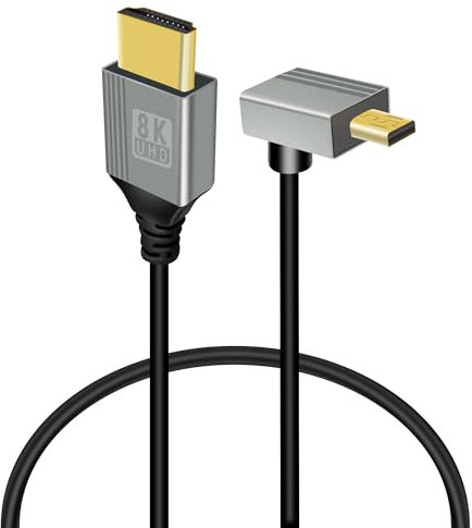 GELRHONR Câble micro HDMI vers HDMI à 90 degrés, 48 Gbps ultra haute vitesse, angle vers le bas, 0,5 m, pour GoPro, caméras, téléviseurs, ordinateurs