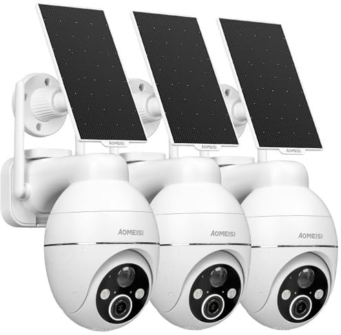 Aomeisi 3G2 Solar Security Camera Outdoor,360°View Pan/Tilt,Two-Way Talk,Easy to Setup,Audible Flashlight Alarm,Motion Alert,SD Slot Cloud Storage,Tech Support,Work with Alexa Google Home,CloudEdge