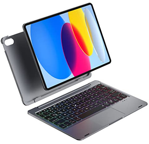 doqo iPad 10th Keyboard Case für iPad 10th Generation 10.9inch 2022 mit Multi-Touch Trackpad,Abnehmbare 7 Farben Backlit Wireless Fall mit Tastatur für iPad 10th Gen 10.9“