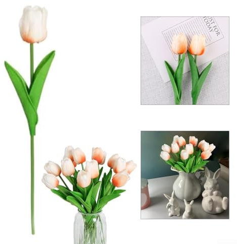 Jayruit Lebensechte Champagner-Tulpen, 10 Stück, fühlen sich echt an, künstliche Blumen für Blumenstrauß