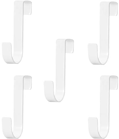 SMCEHEYA Over Door Hooks 5Pcs, Over Door Hanger for Leaf Depth 2.2cm (0.8), Single Overdoor Hook Hanger Metal for Bedroom Bathroom Kitchen Cupboard Cabinet Hanging Towel Coat Cloth Hat Bag (White)