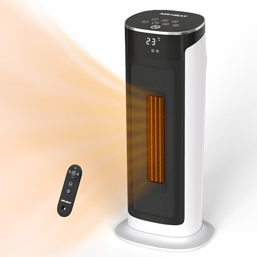 17 Inch Electric Heater, 2000W Energy Efficient Space Heaters with Thermostat, 75° Oscillating Remote Control 3-Mode Tip-over & Overheat Protection, Silent Ceramic Fan Heater for Home White