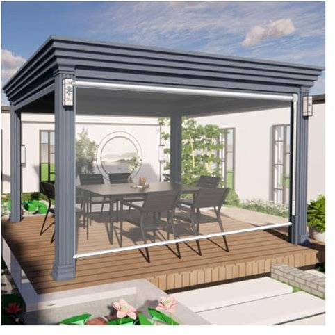 Transparente Vinyl-Rollläden Transparente PVC-Rollos For Den Außenbereich, Transparente Wasserdichte Rollos, Regendichte Fensterrollos, Winddichte Kunststoffvorhänge For Pavillon/Terrasse/Pergola(145x