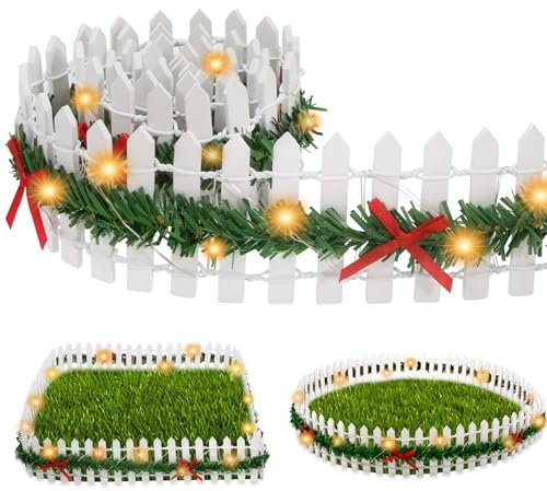 Clôture de Jardin Miniature Clôture en Bois, Clôture Miniature Flexible avec Lumières, 90 x 5 cm Petite Clôture en Bois, Mini Cloture Bois, Décoration pour Maison de Poupée, Jardin (Blanc)