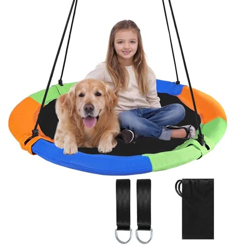 REDCAMP 43 Flying Saucer Tree Swing for Kids, Waterproof Large Round Swings Seat with Adjustable Hanging Straps for Outdoor Indoor Backyard Playground, Six Colors