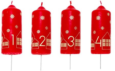 4er Set Adventskerzen, Stumpenkerzen nummeriert von 1 bis 4, Brenndauer ca. 15 Std., (HxØ) ca. 9,5 x 4 cm, 4x 100g