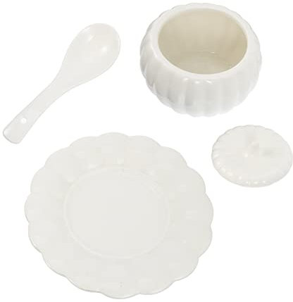 COLLBATH 2 Set Ciotola Di Zucca in Ceramica Cocotte Di Zucca Ciotola Di Condimento Contenitori Per Alimenti Con Coperchi Tazze Da Caffè Con Coperchi Ciotole Da Minestra in Porcellana Bianca