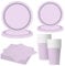 MORAINJAY 68-teiliges Helllila Pappgeschirr Set, Hellviolett Pappteller Pappbecher Servietten, Deko Partygeschirr für Geburtstag, Hochzeit, Abschlussfeier, Party Supplies