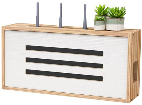 PZPIUGY Boîte de Rangement pour routeur WiFi, Support de Stockage WiFi en Bois, Prise d'alimentation par câble décodeur de Support de Stockage d'étagère Flottante(Brown)