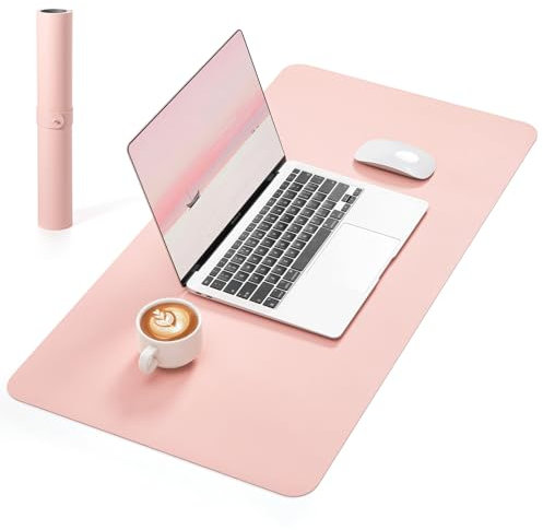 NOSTHEART Leder-Schreibtischunterlage, Rutschfeste Büromatte, Wasserdichter Schreibtischschutz, 80x40cm große Mausunterlage für Schreiben, Laptop & Büro, Litchi 2-Farb-Design (Grau/Rosa)