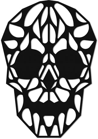 ebenkunst Totenkopf Wanddeko – geometrisches Skull Wandbild aus MDF | Schwarz durchgefärbtes MDF, Totenkopf-Design, S 31 x 45 cm & M 56 x 80 cm, Made in Germany, Skull Wanddeko