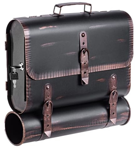 BRIEFKASTEN Handarbeit Antik Kupfer - Silber - Bronze - Gold Look Tasche Ranzen Zeitungsrolle Farbe: Schwarz-Kupfer | Entnahme: Links