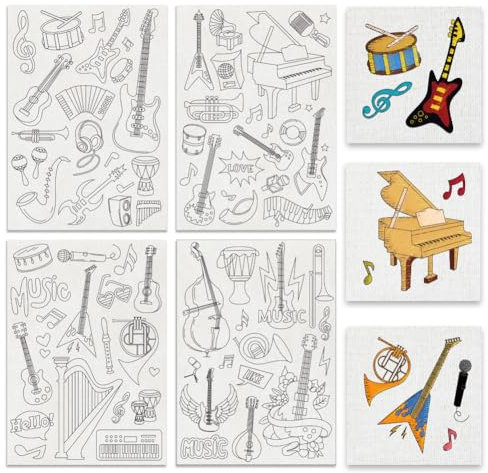 BENECREAT 4 Blätter 78 Stück Musik wasserlösliche Stickmuster, Gitarren-Handnähstabilisatoren Stick- und Stichstickpapier für Stickanfänger, Hemden, Mäntel, Taschen, Handtücher