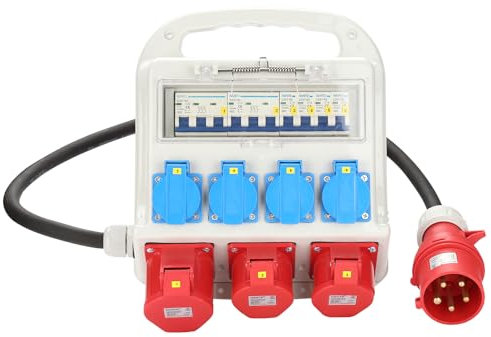 Peviasot Baustromverteiler, 2 x CEE 16A 400V+1 x CEE 32A 400V+4 x 230V 5 Polig, Wandverteiler mit FI Schalter LS Schalter, Stromverteiler IP44 Mit Sicherheitsklappdeckeln