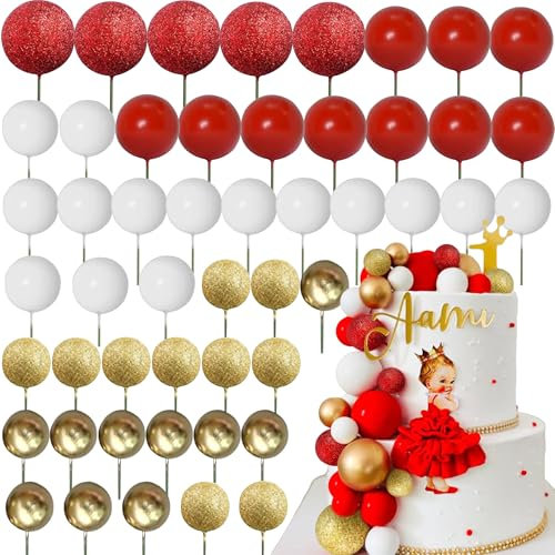 Red Ball Cake Topper Gold Balloons for Cake Decorating Supplies Balls Cake Decorations for Birthday Wedding Bridal Shower Baby Shower