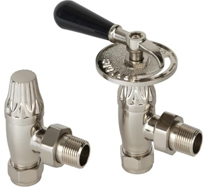 MILANO 1/2 Angled Satin Thermostatic Heated Towel Rail Radiator Valves