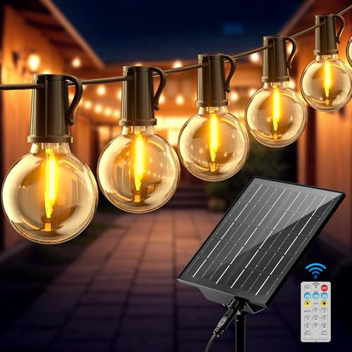Guirnalda Luces Exterior Solar 17,1 M/56,1 FT G40 Luces Solares LED Exterior Jardin con 24+1 Bombillas, 8 Modos Impermeable, Lámparas Solares de Jardín con Control Remoto para Patio Cafe Boda Fiesta
