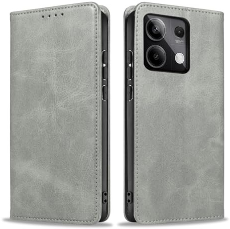 LBH Handyhülle Smartphone-Hülle für Xiaomi Redmi Note 13 5G Klapphülle Magnetverschluss Kartenfächer Geldfach Standfunktion Case Etui Rundumschutz Schutzhülle Grau