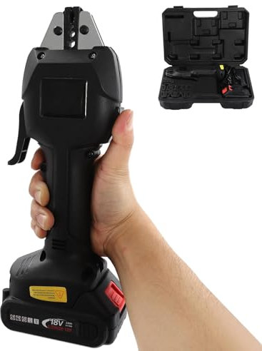 Alicates de crimpado eléctricos, Herramienta de crimpado de terminales de batería Recargable con 6 Matrices, crimpadora de terminales de batería portátil con Cargador y Bloqueo de batería(Black)