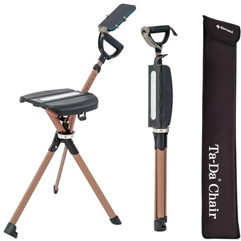 Ta-Da Chair Serie 2 PRO MAX - Gehstock mit Sitz, leichter Aluminiumrahmen & robuster Klapphocker (bis 182 kg), faltbares Design, ideal für Wanderungen und Outdoor-Aktivitäten, höhenverstellbar