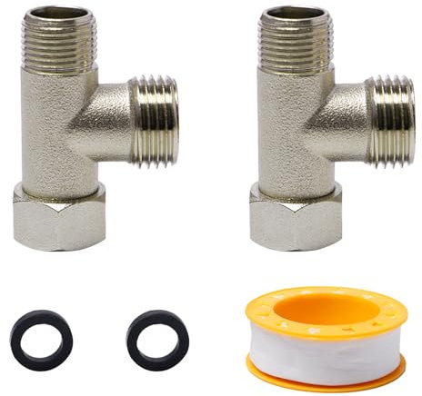 Sxutop 2 Pièces Vanne de Connecteur 3 Voies Adaptateur en Forme T 3/8 1/2 Vanne de Dérivation 3 Voies Inverseur pour Raccord Toilette, avec Rondelle et Ruban d'Étanchéité