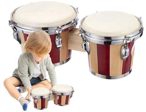 Bongotrommel für Kinder Holz-Perkussion Musikinstrument | Handtrommel-Set Für Erwachsene Kleines leichtes tragbares Spaß-Rhythmus-Lern-Bongo-Set Familien-Perkussion Jugendliche