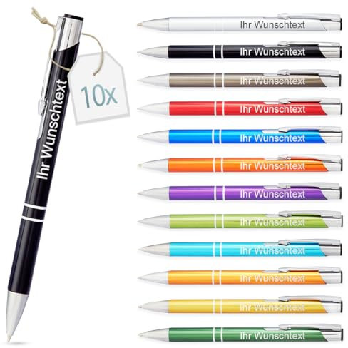 Gravurtastisch Kugelschreiber mit Gravur | personalisierter Stift mit Wunschtext | blaue Mine | Werbegeschenk & Werbeartikel | personalisierte Kulis für Hochzeit, Büro & Schule (Gemischt, 50 Stück)