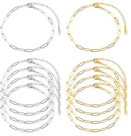 BOXOB 10 Stück Büroklammer-Kettenarmbänder, Titanstahl Verstellbar Bettelarmband mit Karabinerverschlüssen Zubehör zur Schmuckherstellung für Frauen und Mädchen