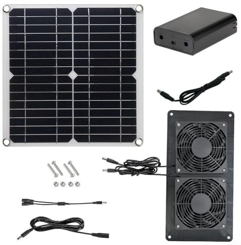 Ventilateur solaire avec batterie, 12 W, kit de ventilateur d'échappement solaire double pour serres, maison d'animaux domestiques, échappement, fenêtre d'échappement, 280 x 280 x 2,5 mm
