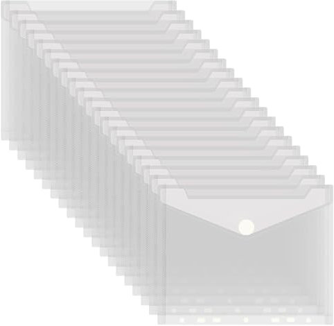 Porte Documents Plastique A5 Transparente Lot de 20 23x18cm Pochette Classeur A5 Perforée avec Bouton Porte-Documents Imperméable Organisation pour Famille Bureau Déposer (Horizontal, 7 Perforée)