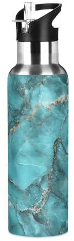Mnsruu Blue Green Marble Pattern Water Bottle Thermos Stainless Steel Vacuum Insulated