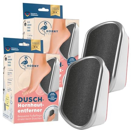 HornyFeet 2x Hornhautentferner für die Dusche | Extragroße Hornhautfeile für ein perfektes Ergebnis - hygienisch & langlebig | Bequem & einfach Hornhaut entfernen direkt beim Duschen [Weiß]