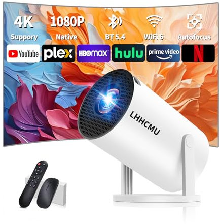 Mini Projector, Support 4K 1080P Portable Projector with Dual Band WiFi6 5G and Bluetooth 5.4, 270° Rotatable, Auto Keystone Correction, 35-100 Video Projecto Compatible with HDMI/USB/Phone - White