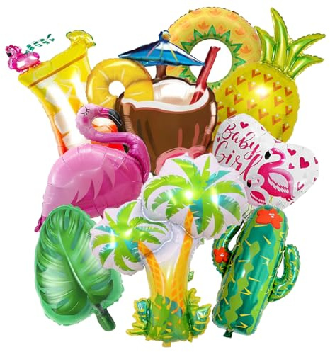 Tropical Balloon Hawaiian Party，Large Flamingo Pineapple Coconut Tree Monstera Leaf Mylar Foil Balloon Luau Summer Helium for Beach Pool Birthday Hawaii Theme Party Decor