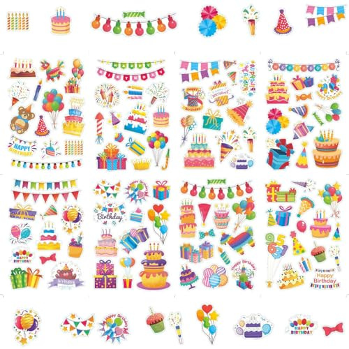 Sticker Geburtstag Gästebuch, 8 Blätter Sticker Geburtstag Kinder, Scrapbook Stickers, Selbstklebende Birthday Aufkleber, für DIY Geburtstagskarten Geschenke Gästebuch Fotoalbum Scrapbook, Party-Deko