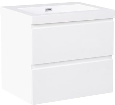 Beliani Wall Hang Vanity Unit with Basin Cabinet Wood MDF 2 Drawers 60 x 46 cm White Cardiel